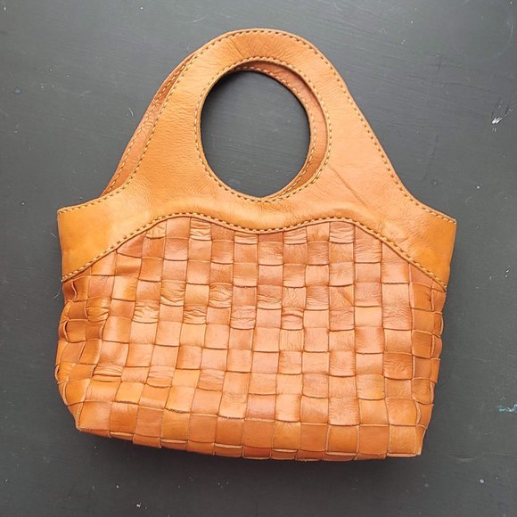 Tan, Boho Robita Leather Medium Woven Moon Bag - Picture 1 of 5